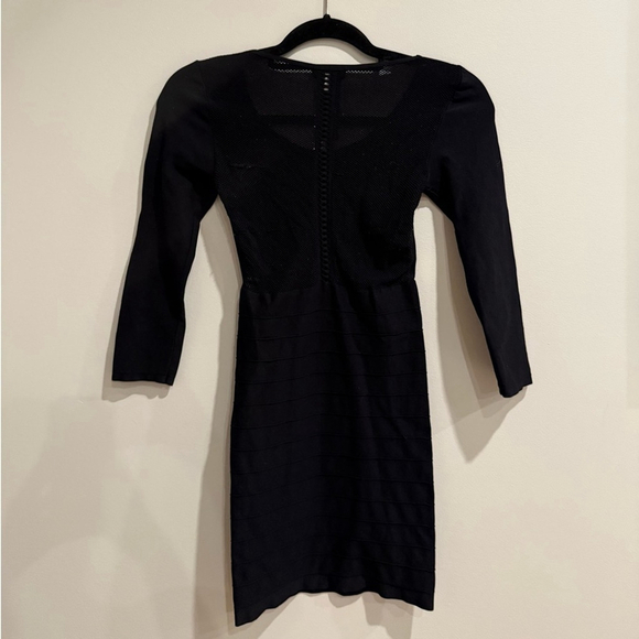 Y2K Bebe Black Bodycon Mesh Long Sleeve Mini Dress - Picture 2 of 4